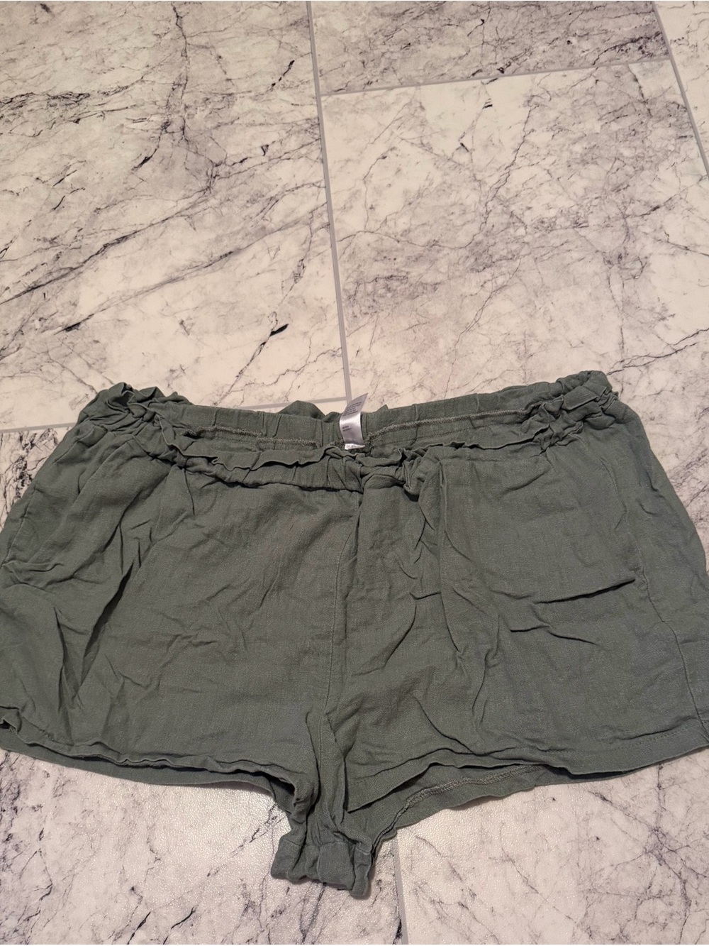 just be Olive High-Waist Ruffle Waistband Shorts